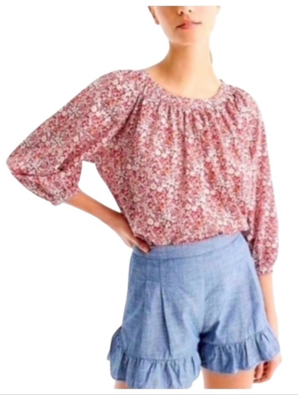 J Crew Liberty Cotton red floral peasant top S